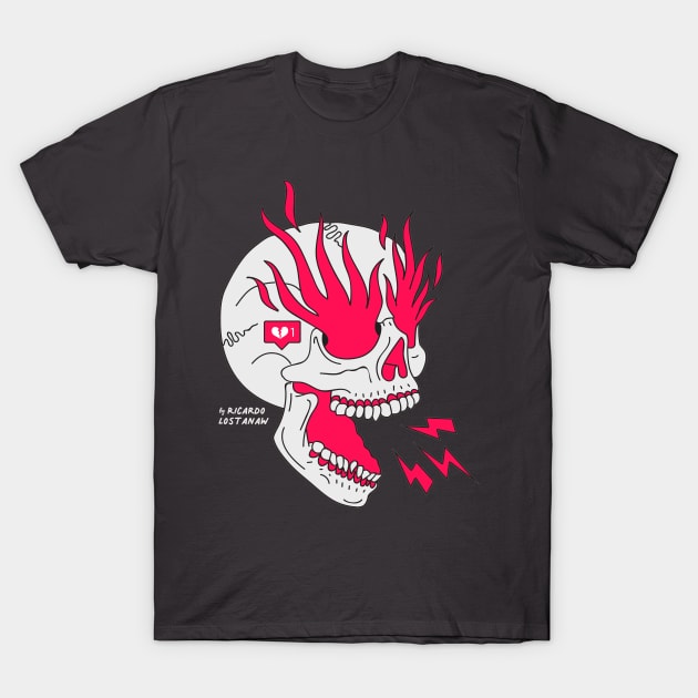 Skull Flames Girl Classic Tattoo T-Shirt by LOSTANAW